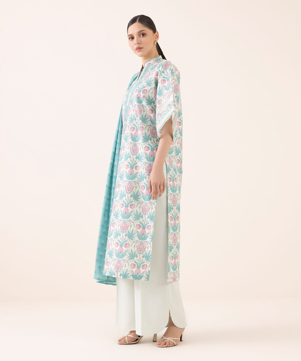 Women's Unstitched Cotton Embroidered Multi Three Piece Suit