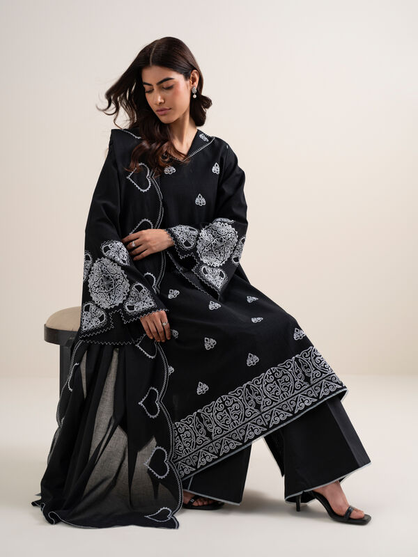 3 Piece - Embroidered Dobby Suit