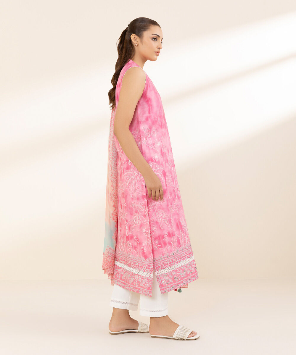 Unstitched Women's Printed Lawn Pink Two Piece Suit