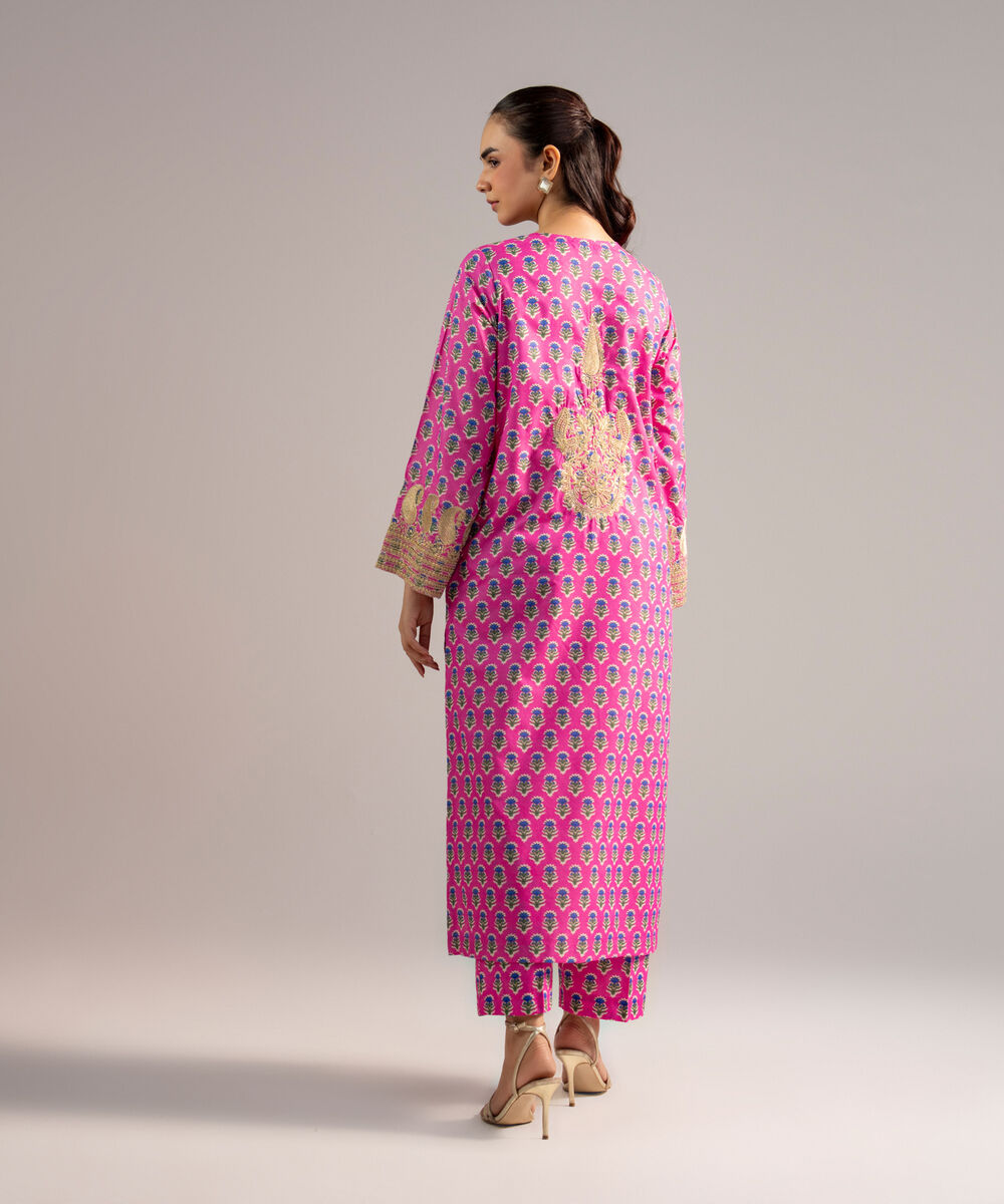 Women's RTW Zari Lawn Embroidered Pink A-Line Shirt