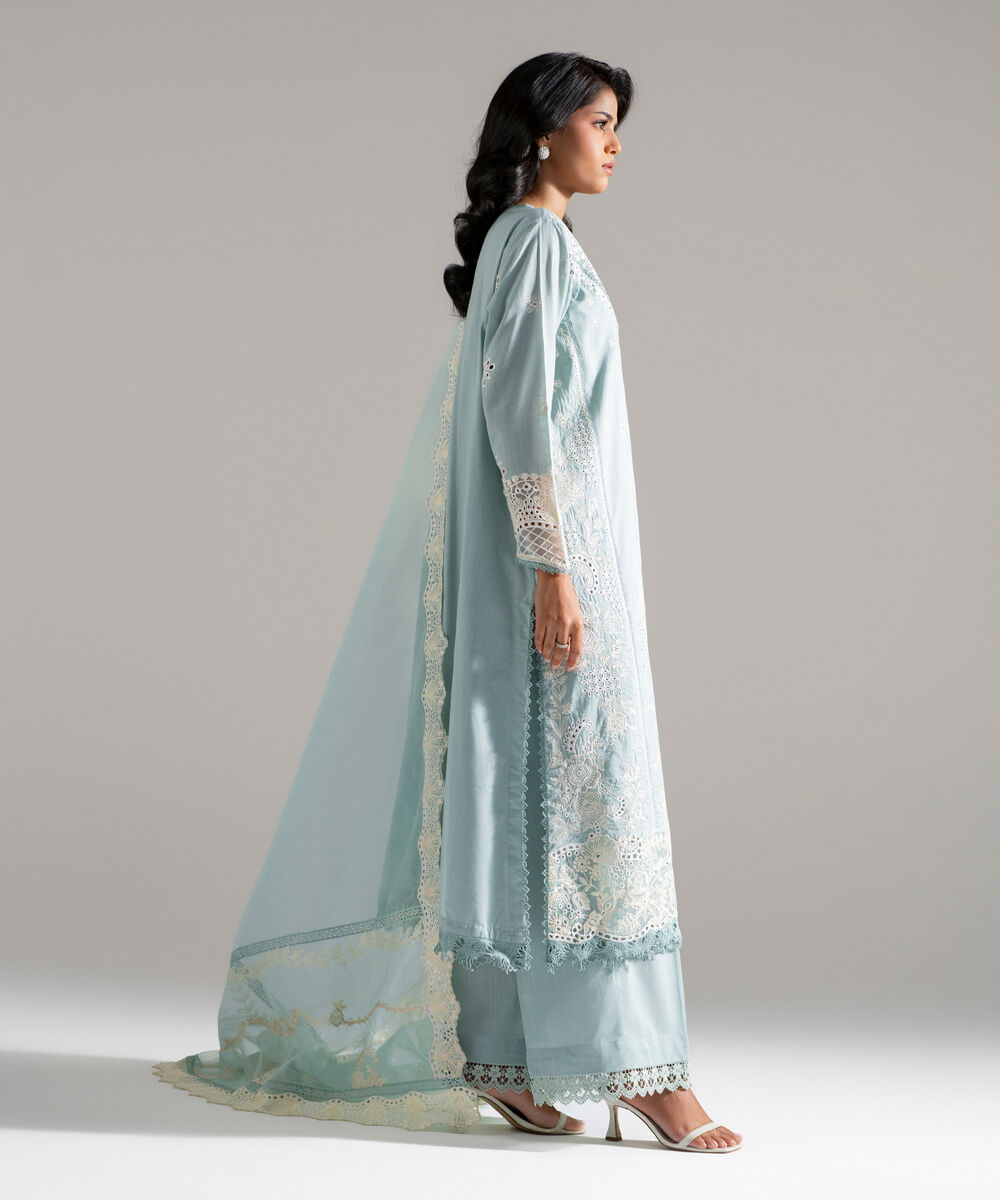 Women's RTW Crosshatch Embroidered Blue 3 Piece Suit