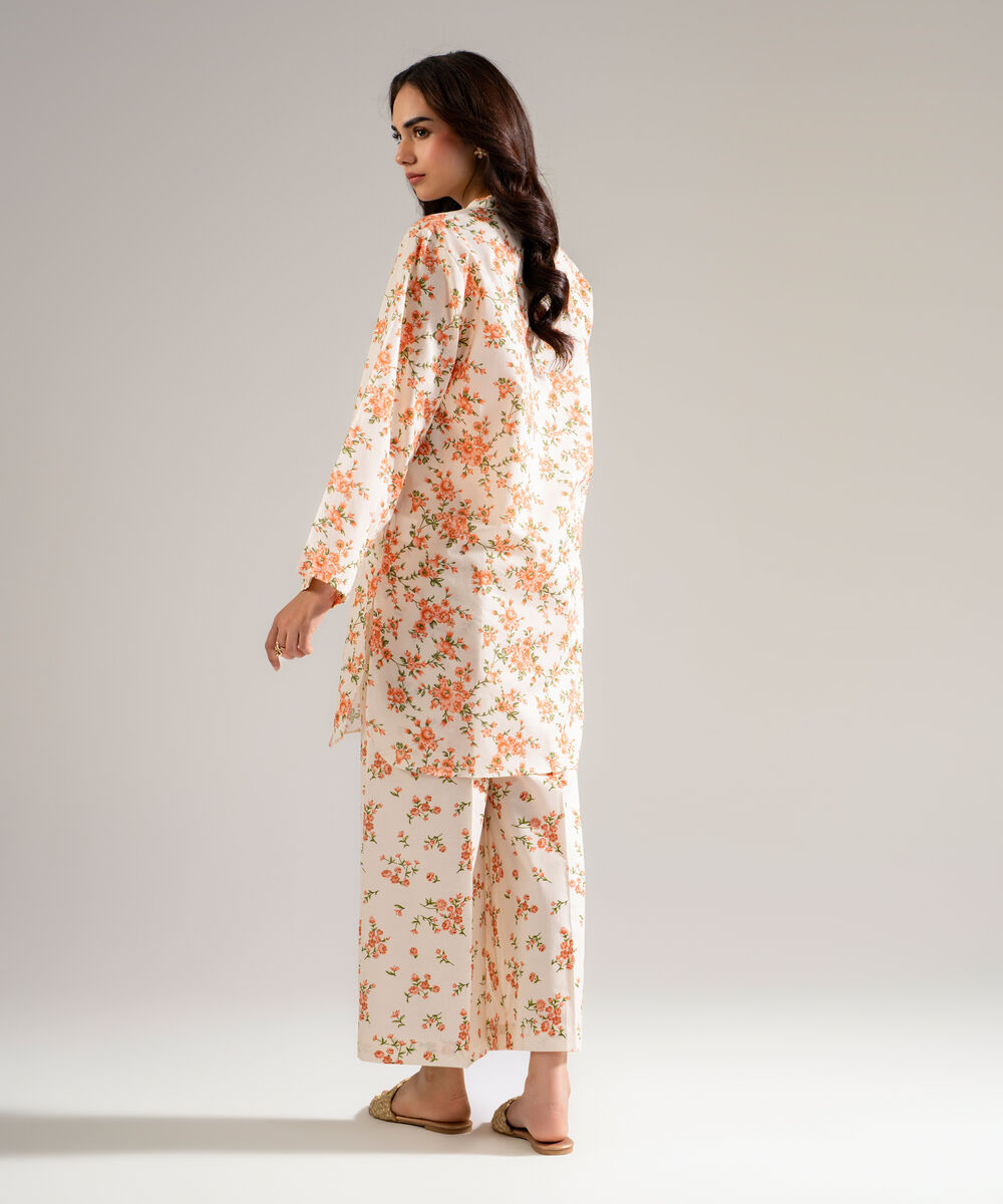 Women's RTW Lawn Printed Off White Straight Shirt