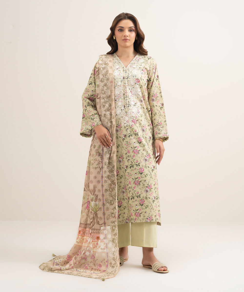 Women's RTW Lawn Embroidered Multi A-Line Shirt