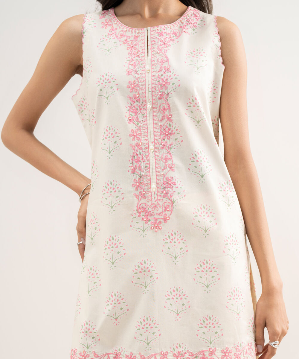 Women's Unstitched Lawn Embroidered Off White 2 Piece Suit