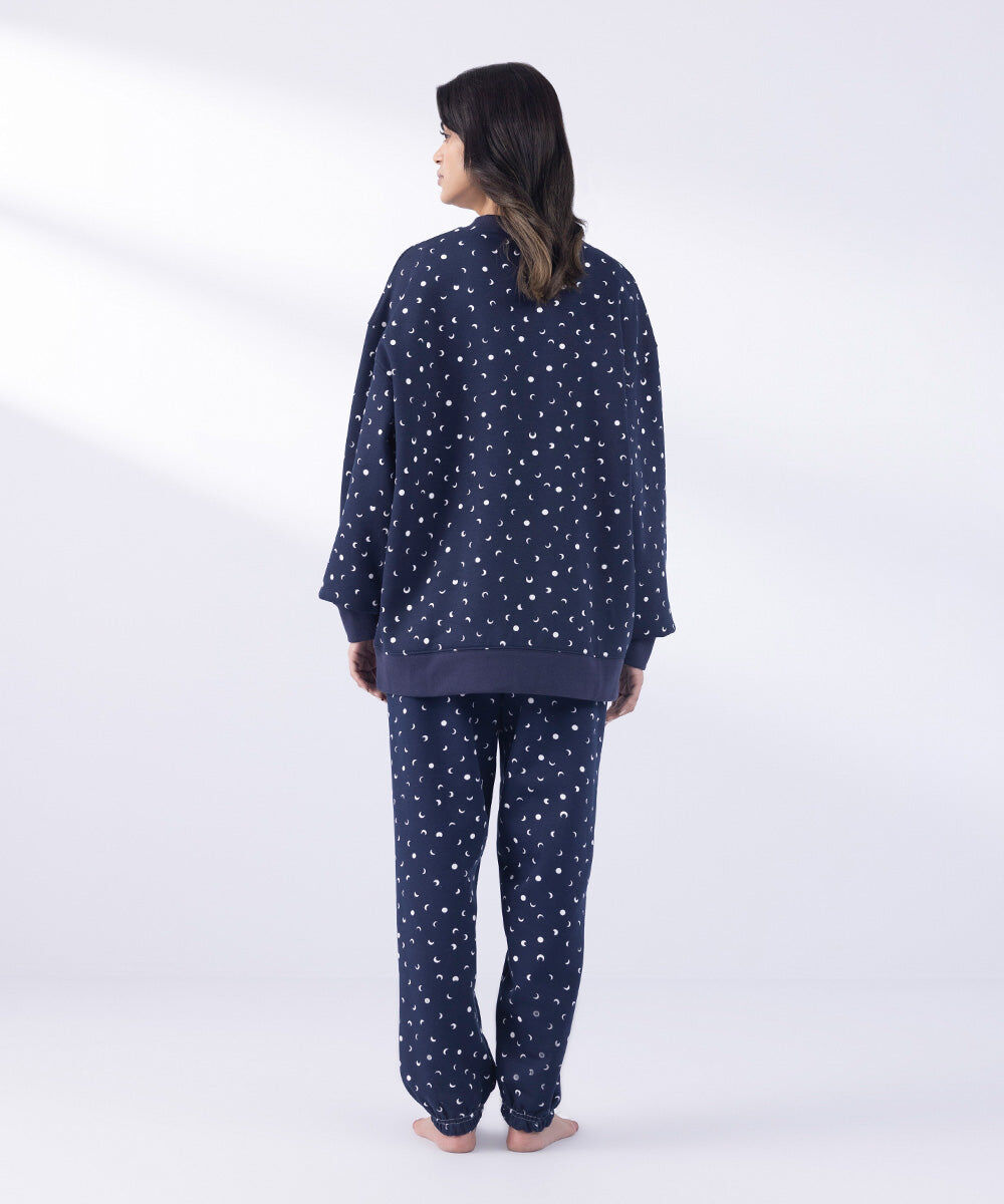 Woman - Blue Printed Oversized Sweatshirt