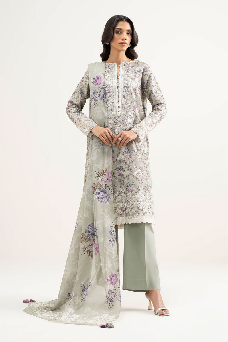 3 Piece - Embroidered Zari Lawn Suit