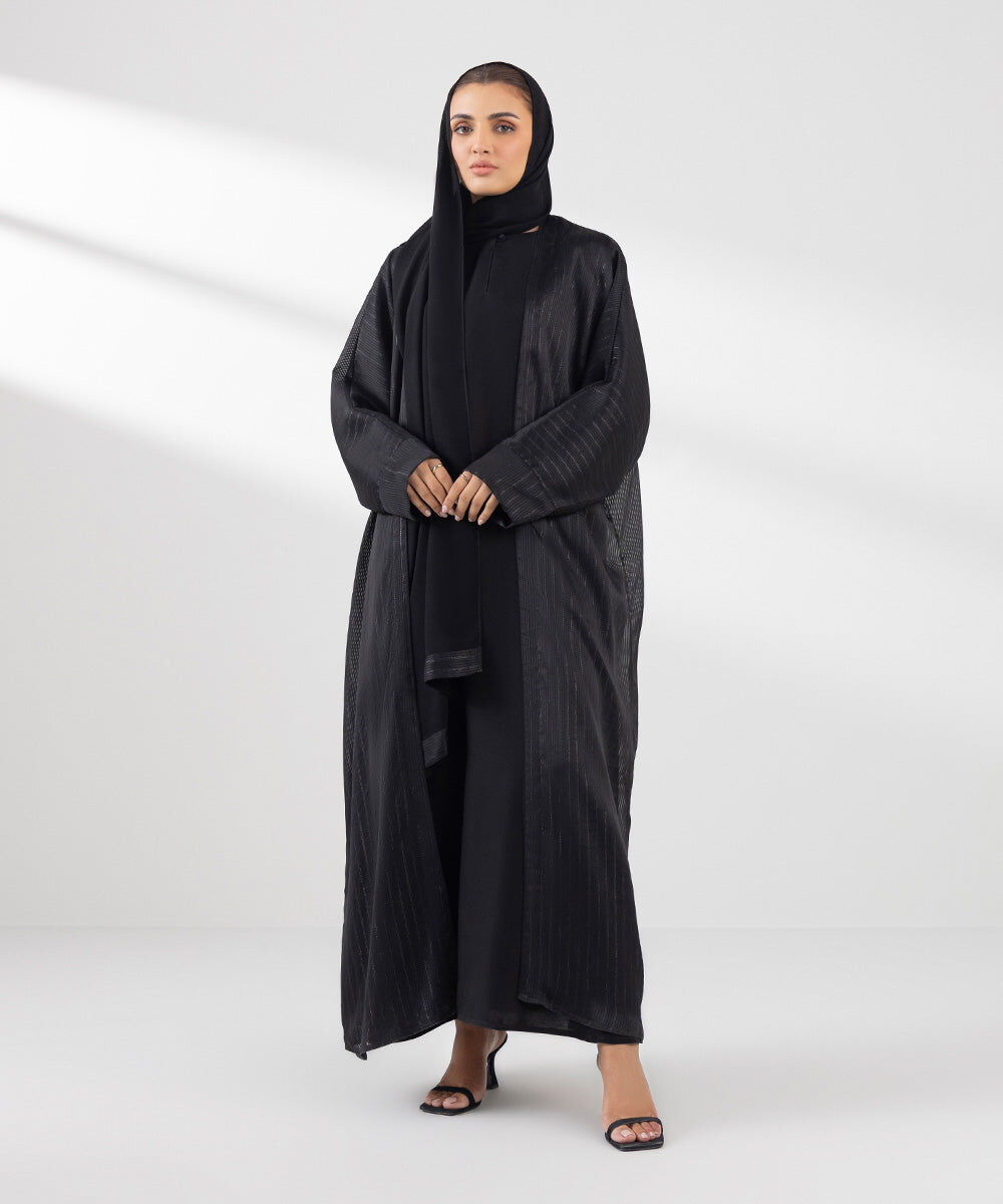 Woman - Black Three Piece Abaya Set