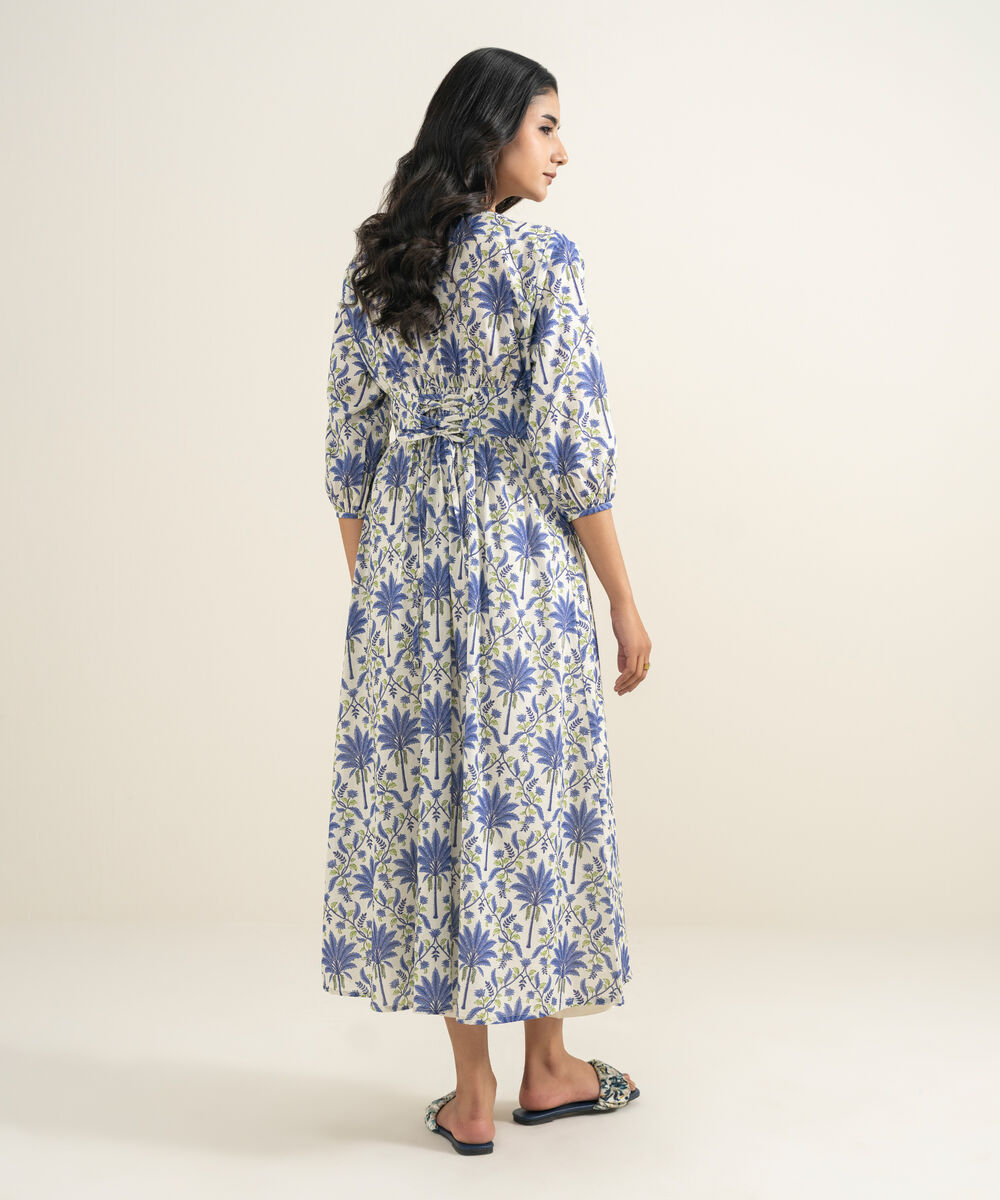 Women's RTW Lawn Printed Blue Dress Shirt