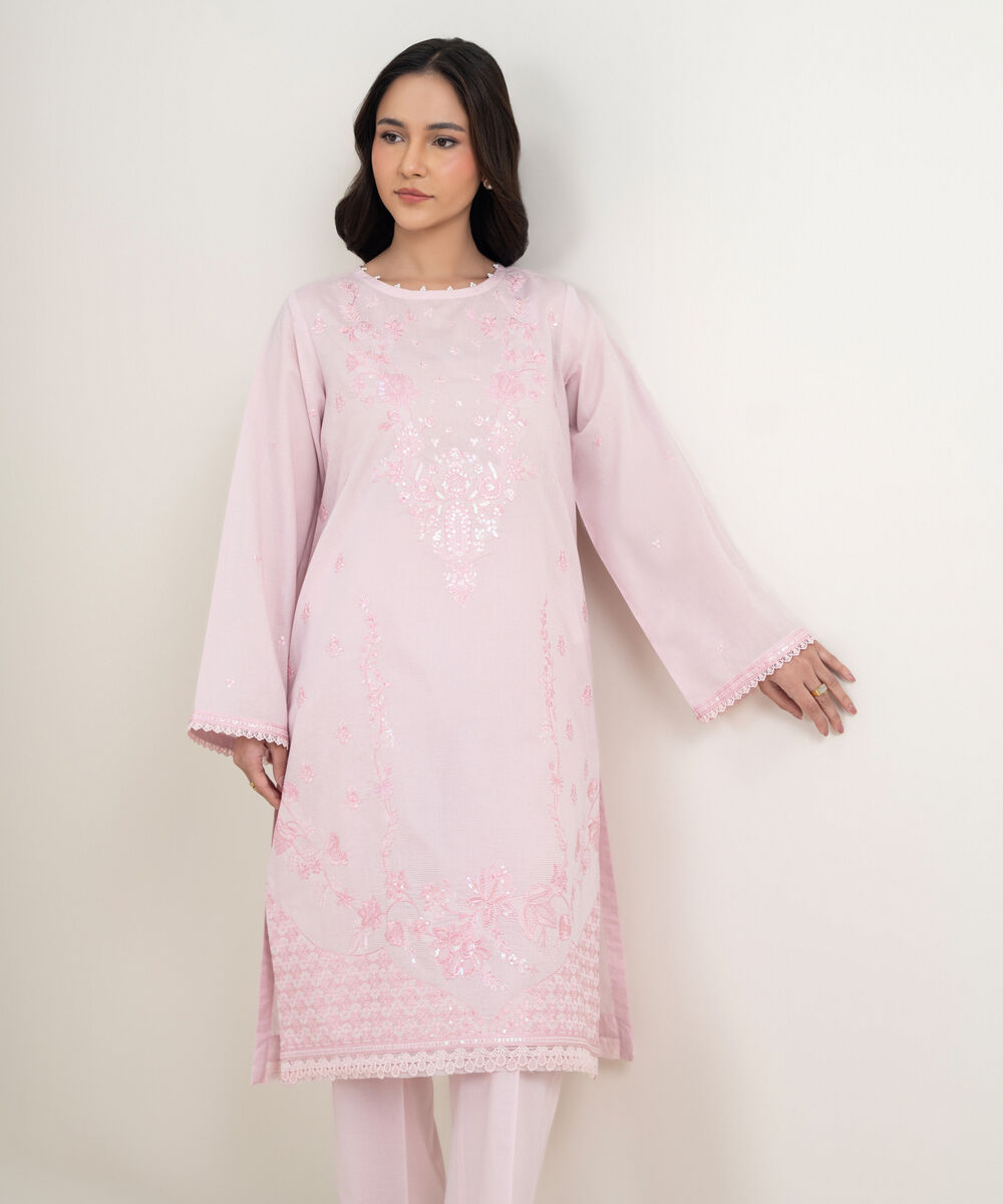 Women's RTW Zari Lawn Embroidered Light Pink 2 Piece Suit