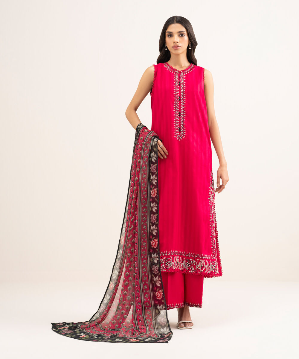 Women's RTW Leno Kara Embroidered Pink Straight Shirt