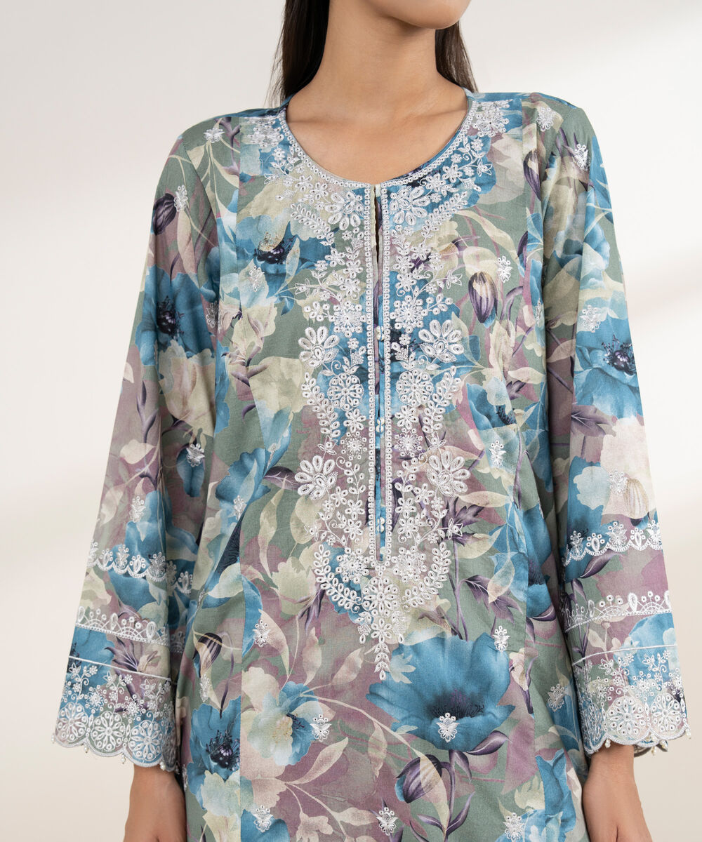 Women's RTW Lawn Multi Embroidered A-Line Shirt