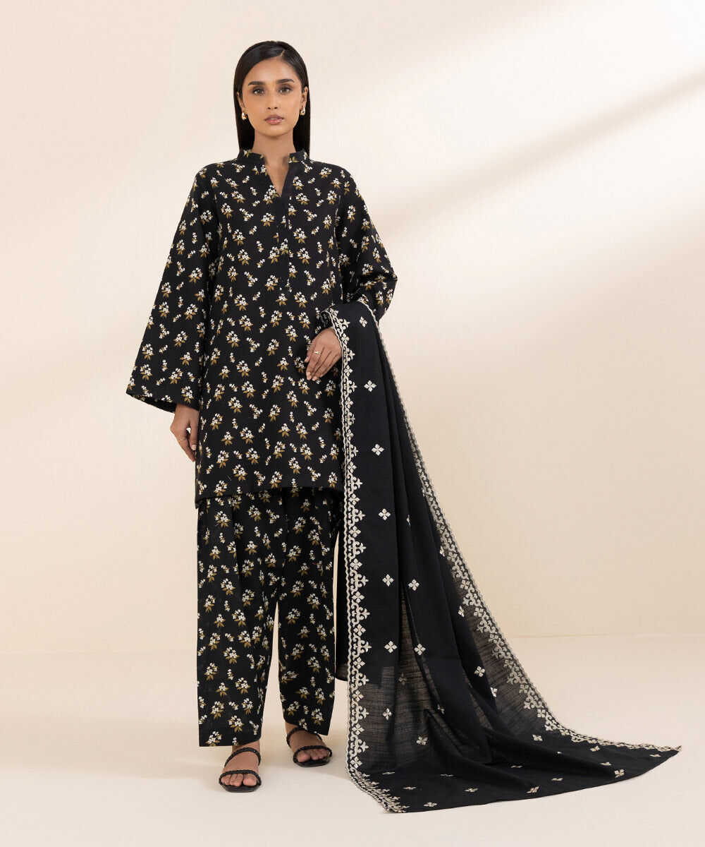 Khaddar Black Embroidered Dupatta