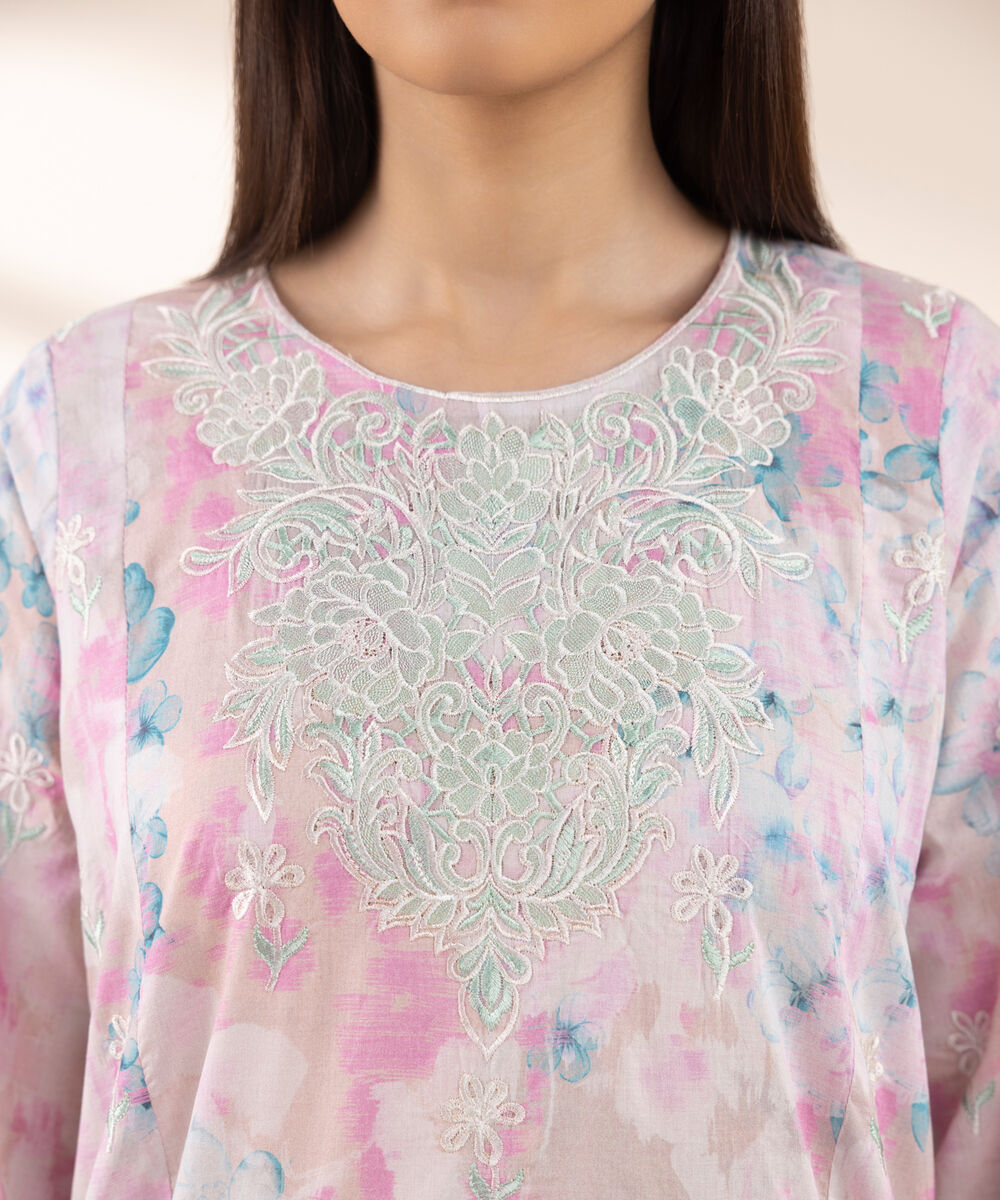 Women's RTW Lawn Pink Embroidered A-Line Shirt