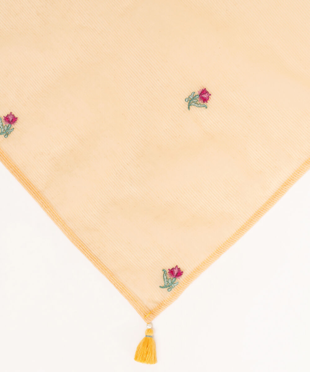Blended Textured Karandi Orange Embroidered Dupatta