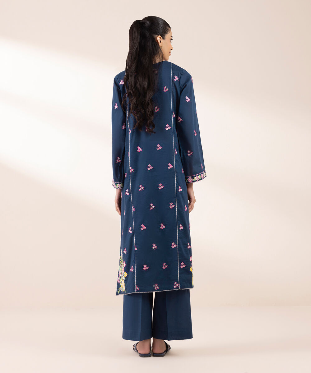 Women's RTW Lawn Blue Embroidered A-Line Shirt