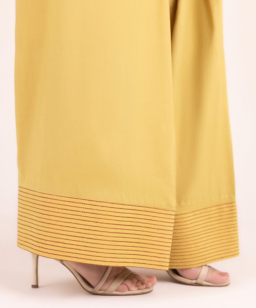 Women's RTW Linen Viscose Solid Pale Yellow Farshi Shalwar