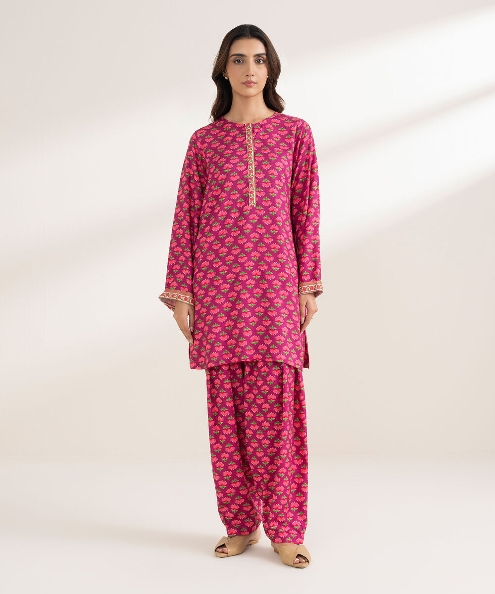 Women's RTW Arabic Dobby Printed Straight Pink Shirt