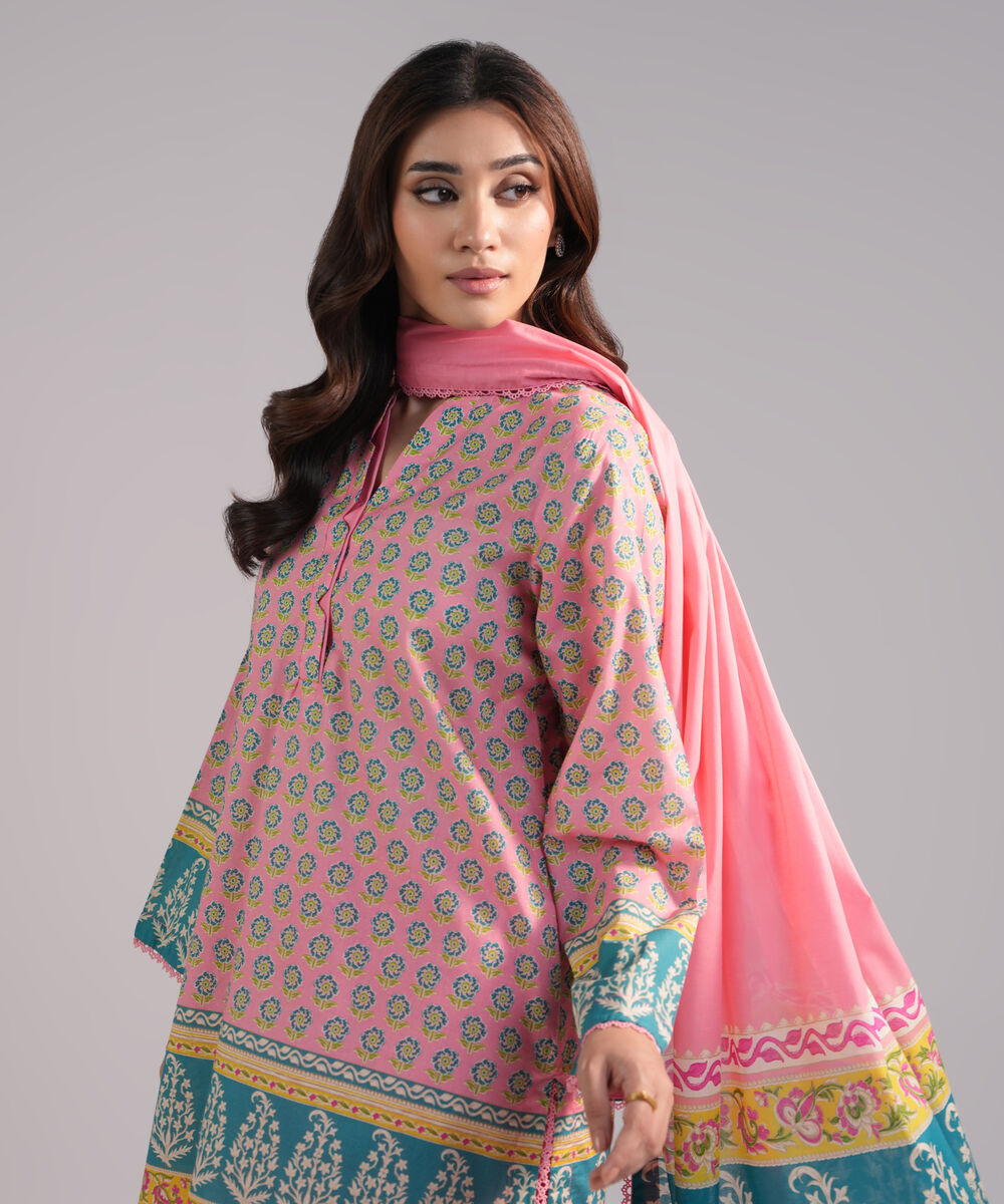 Women's RTW Lawn Printed Pink 3 Piece Suit