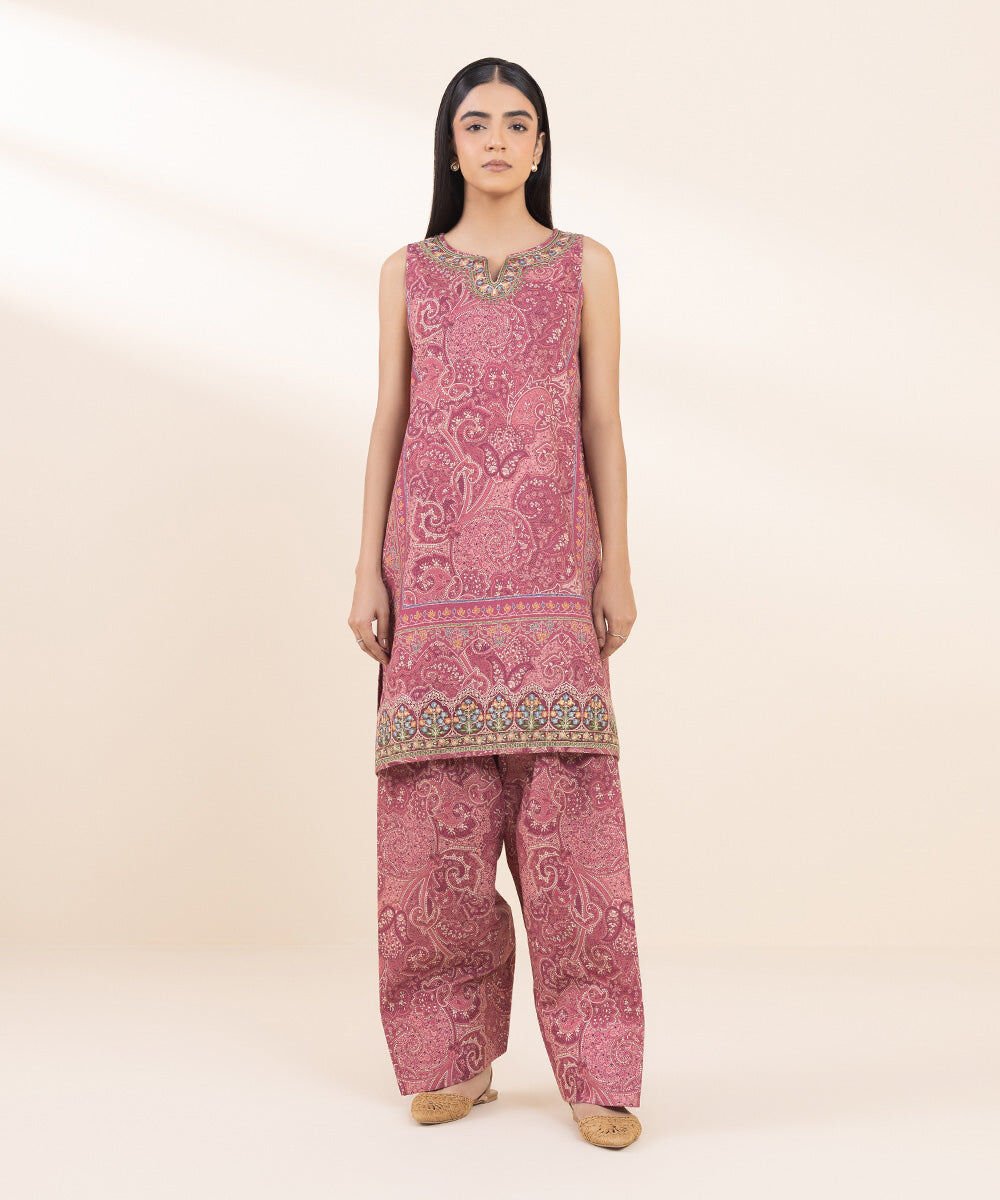 2 Piece - Embroidered Khaddar Suit Women's Pret Khaddar Pink Embroidered 2 Piece Suit