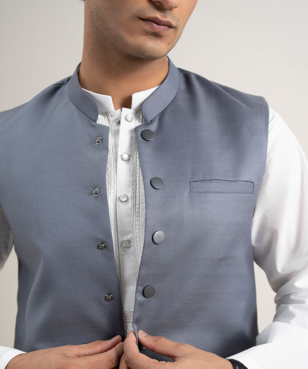 Men's Stitched Tropical Suiting Grey Waistcoat