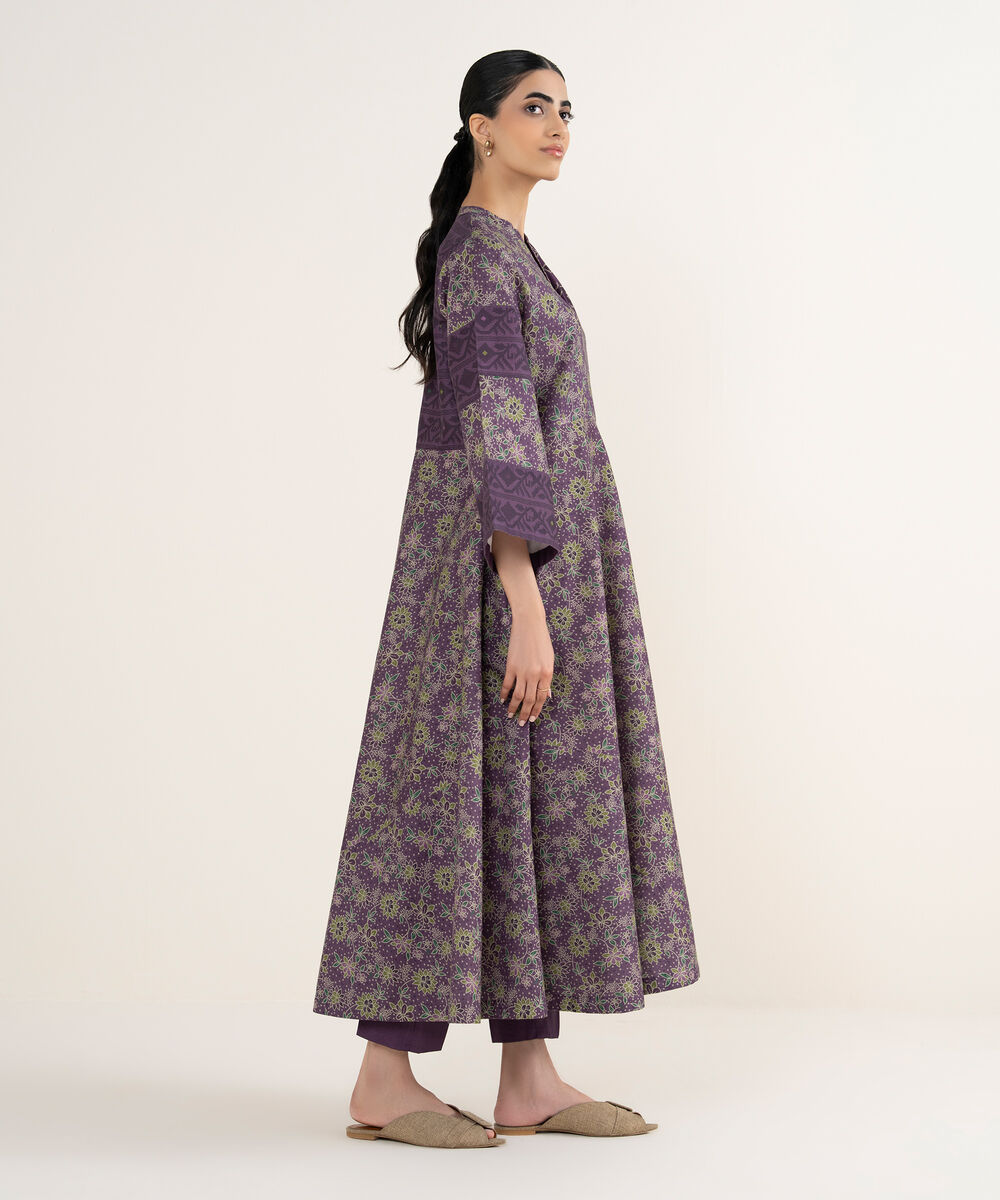 Women's Unstitched Printed Dobby Purple 3 Piece Suit