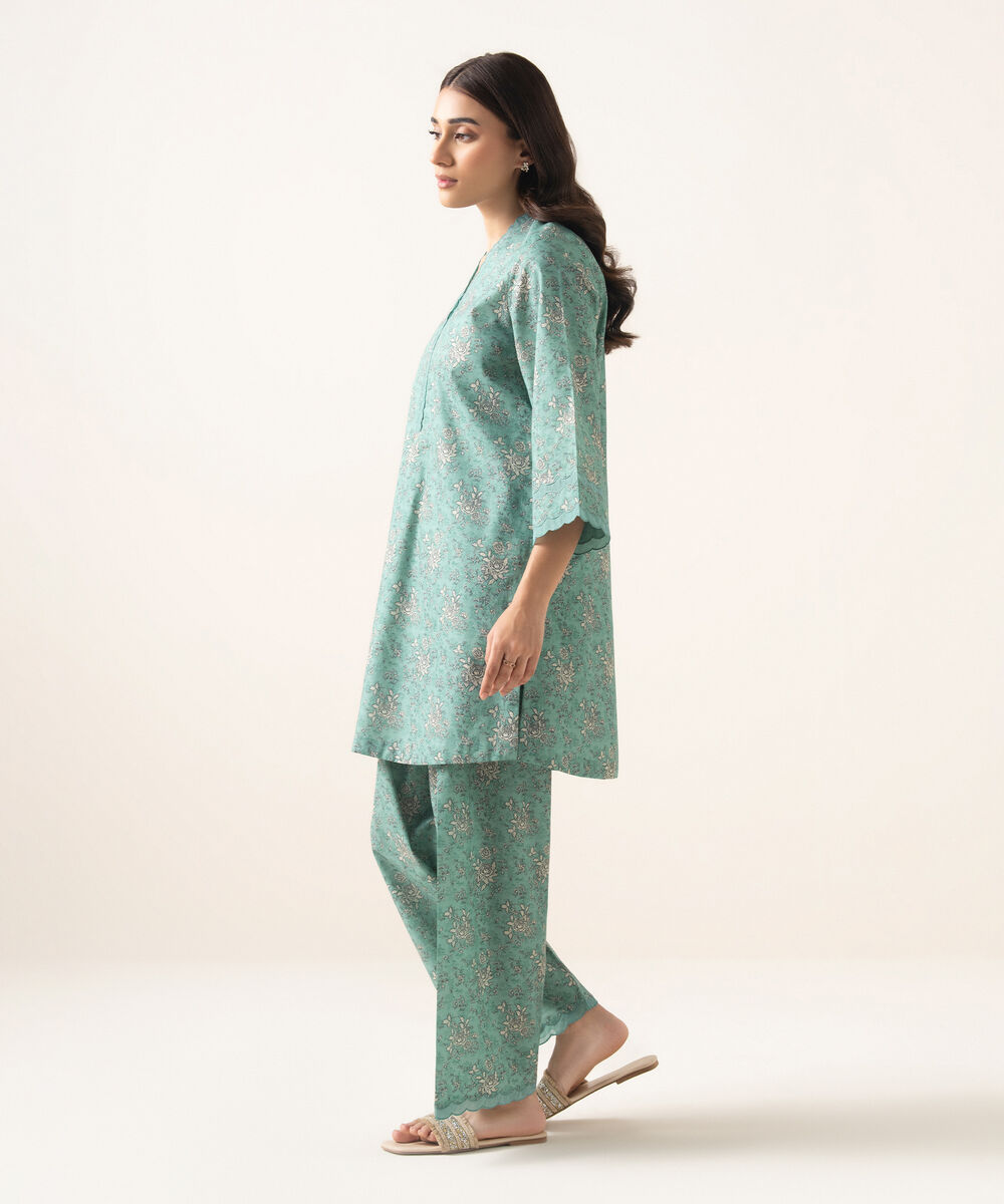Women's Unstitched Lawn Printed Green 2 Piece Suit
