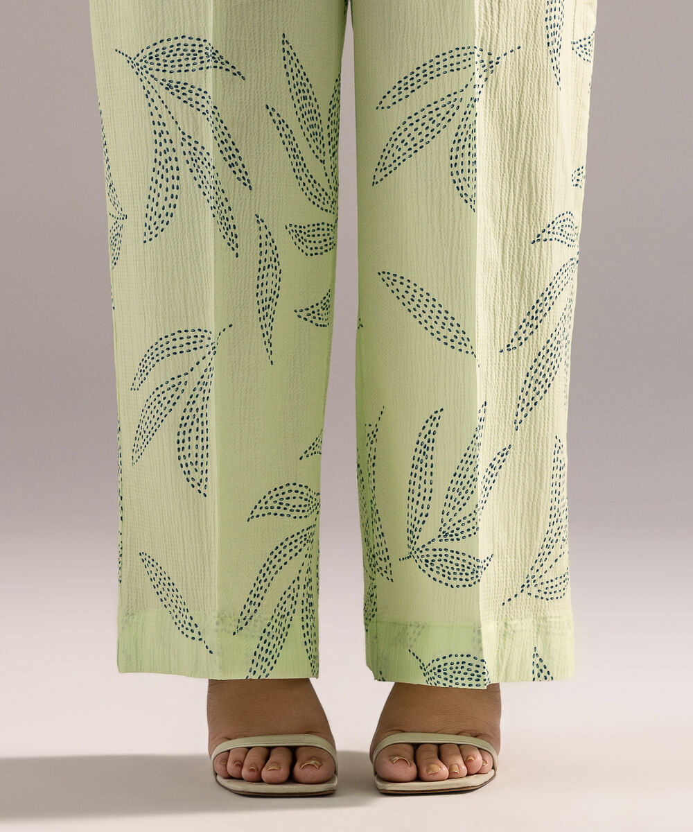 Women's RTW Seersucker Printed Green Culottes
