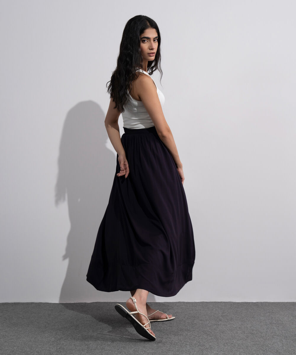 Women's Purple Viscose Flared Skirt