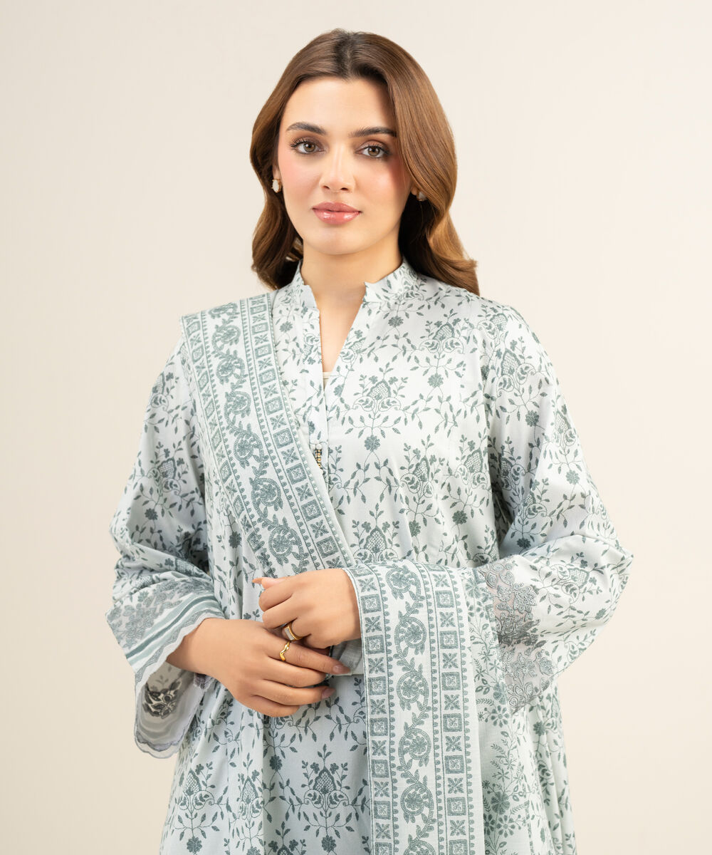 Women's Unstitched Lawn Embroidered Grey 3 Piece Suit