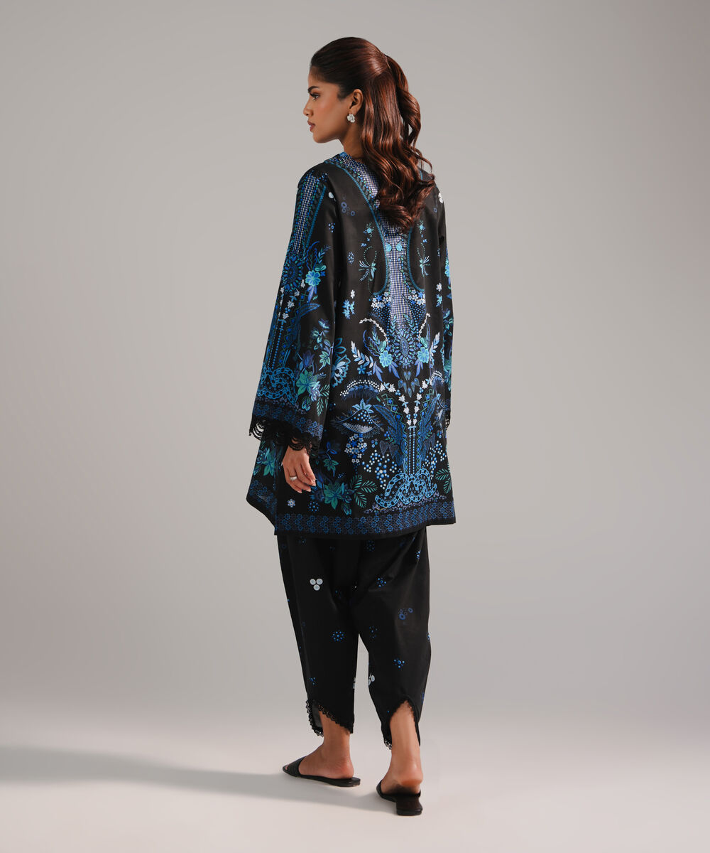 Women's RTW Lawn Printed Black 2 Piece Suit