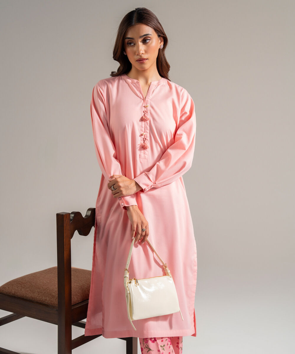 Women's RTW Cambric Solid Pink Straight Shirt