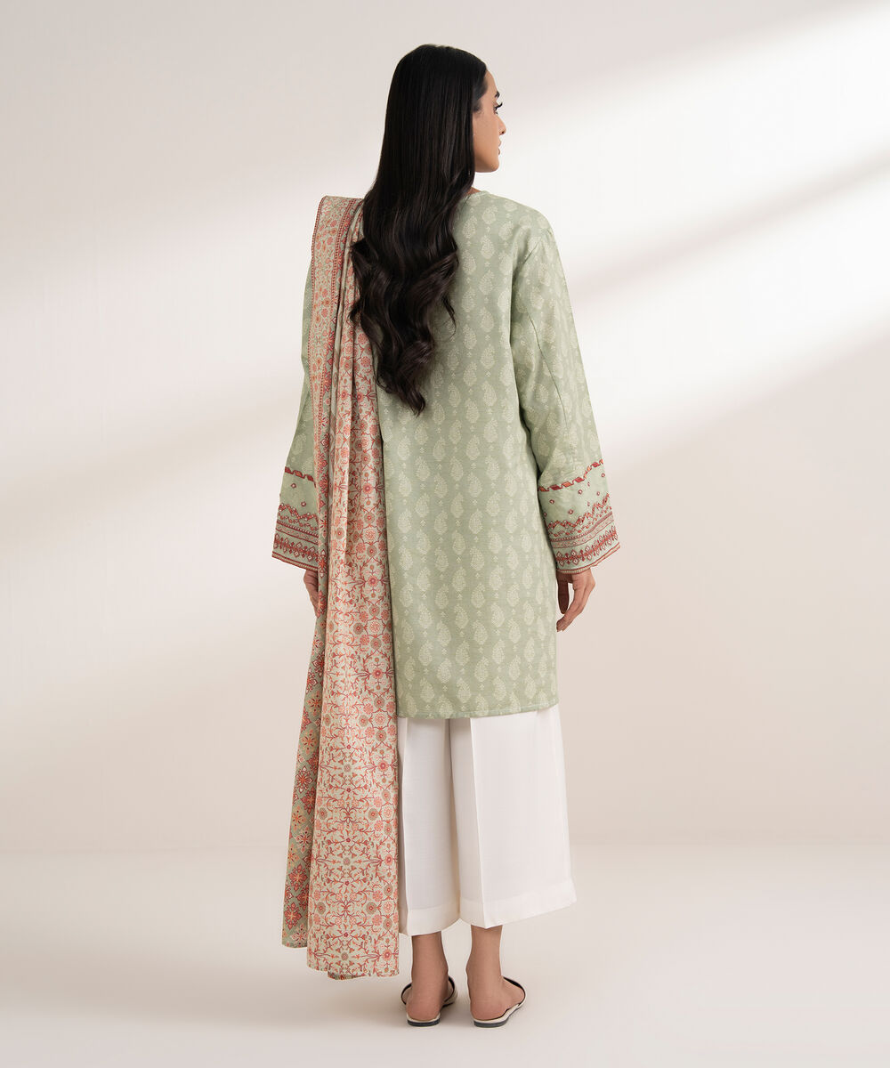 Women's RTW Light Khaddar Embroidered Green 2 Piece Suit