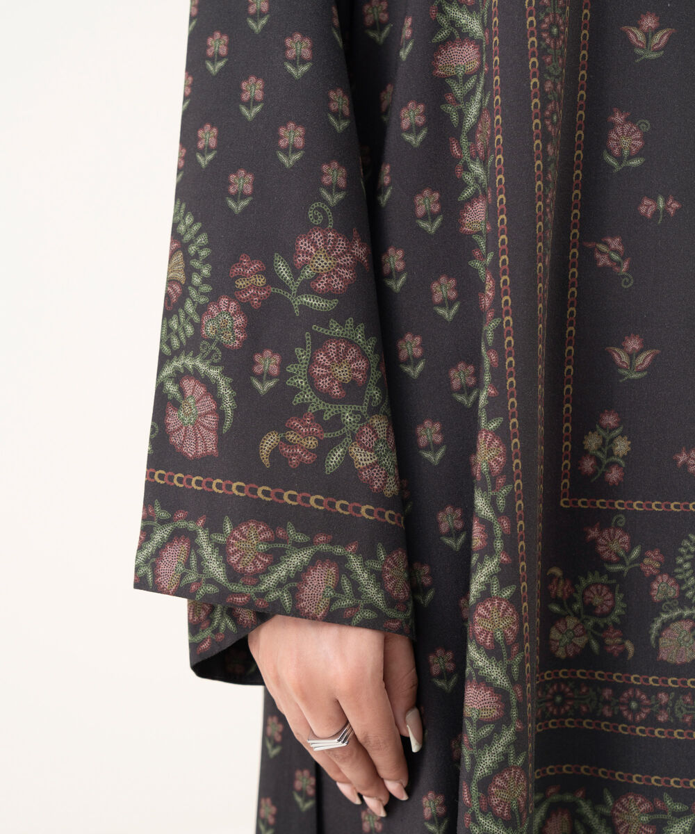 Women's Unstitched Linen Embroidered Brown 3 Piece Suit