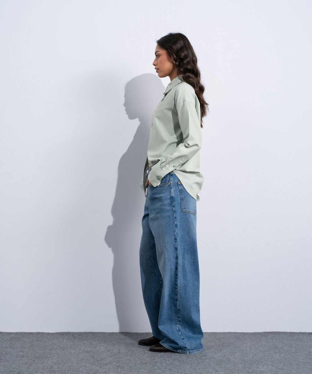 Women's Western Sage Green Button Through Oxford Shirt