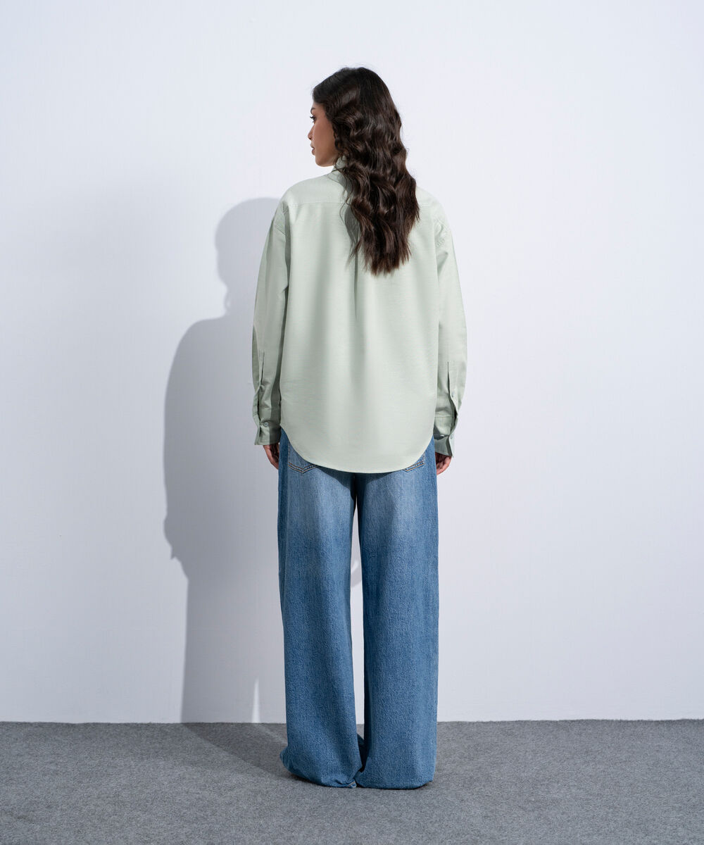 Women's Western Sage Green Button Through Oxford Shirt