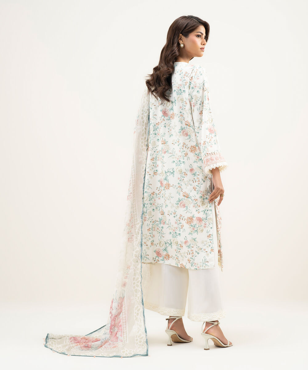 Women's RTW Lawn Embroidered White 3 Piece Suit