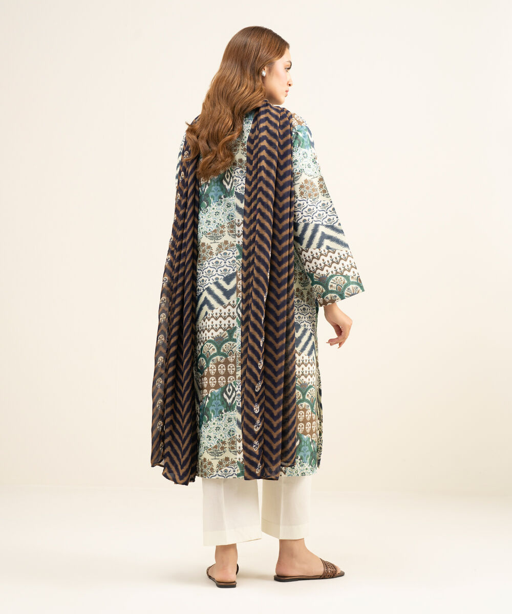 Women's Unstitched Zari Lawn Multi  3 Piece Suit