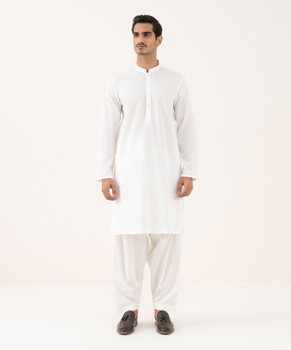 Men's 100% Cotton Plain Off-White Kurta Shalwar