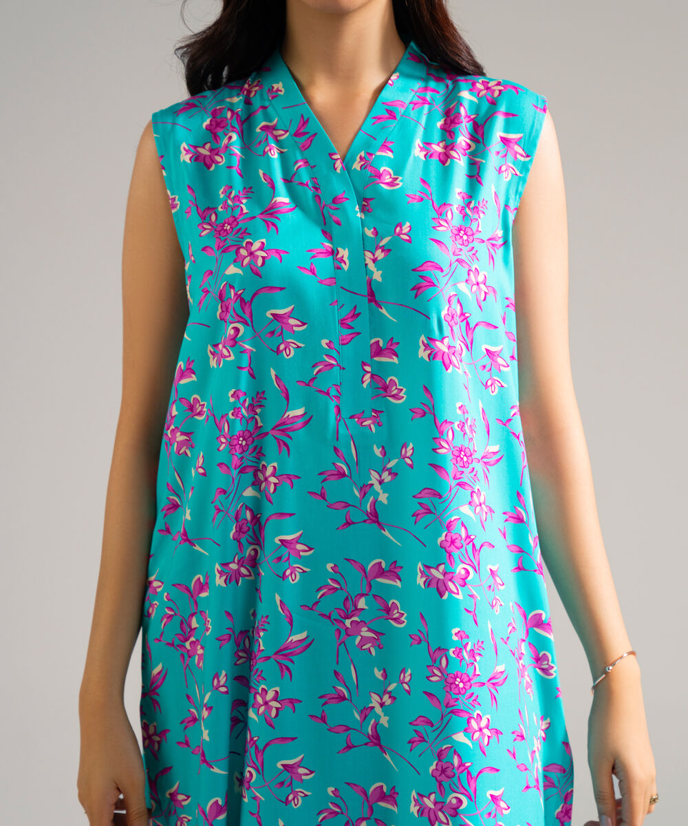 Women's RTW Arabic Lawn Printed Blue 3 Piece Suit