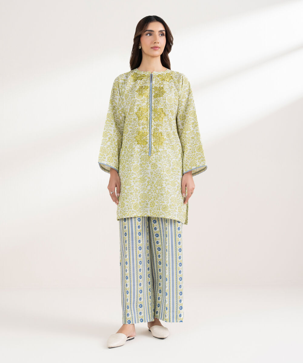 Women's RTW Light Khaddar Embroidered Straight Mint Green Shirt