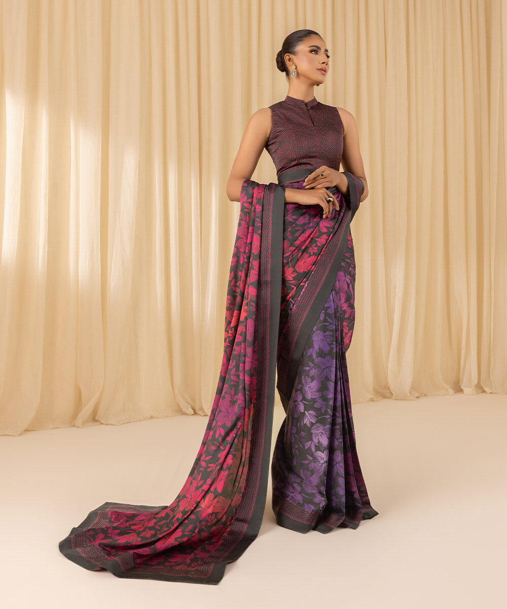 Women's Unstitched Embroidered Blended Satin Multi 3 Piece Suit