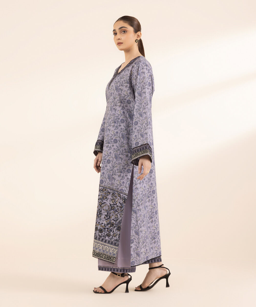 Women's RTW Lawn Purple Embroidered A-Line Shirt