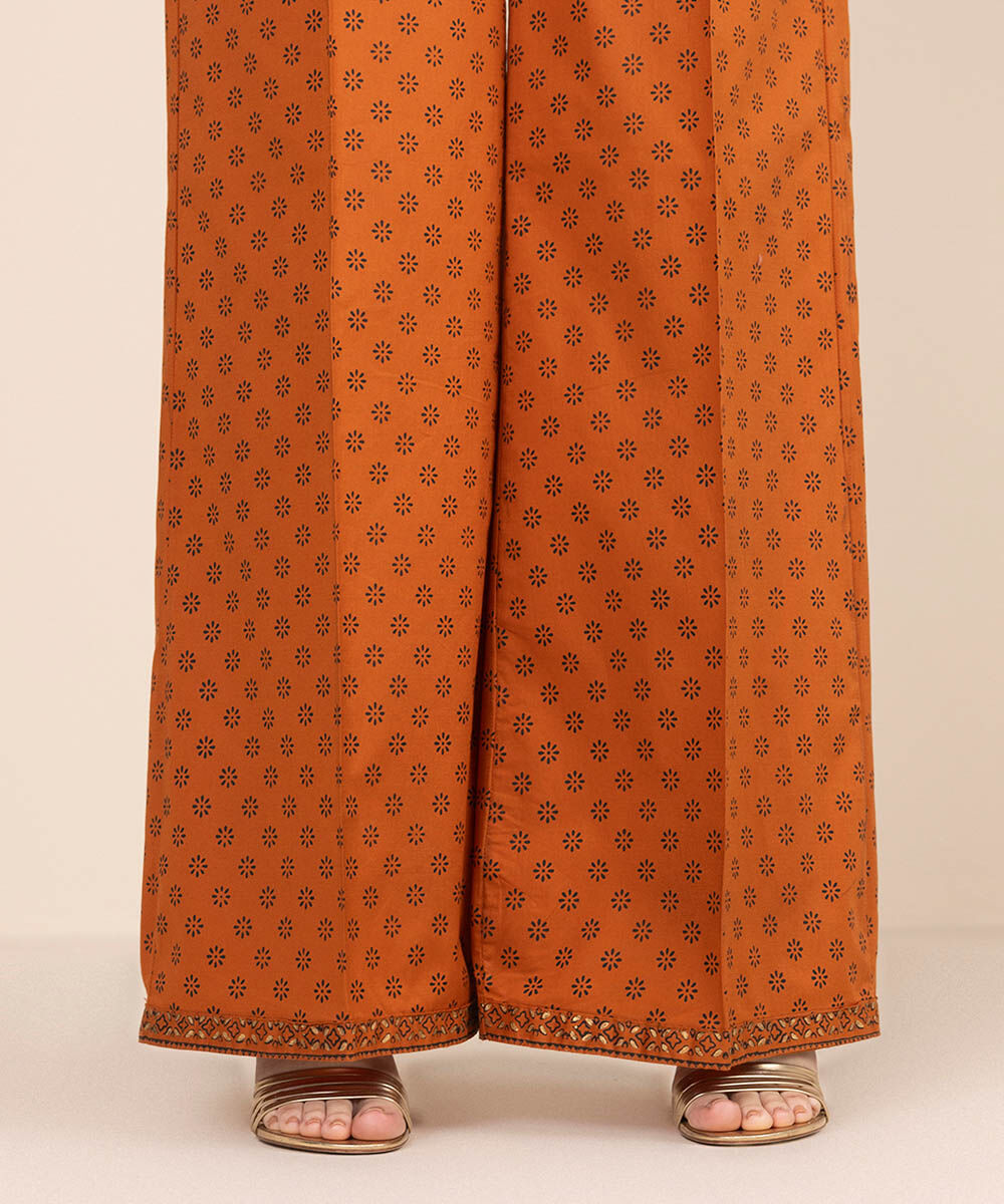 Women's RTW Cambric Orange Printed Flared Pants