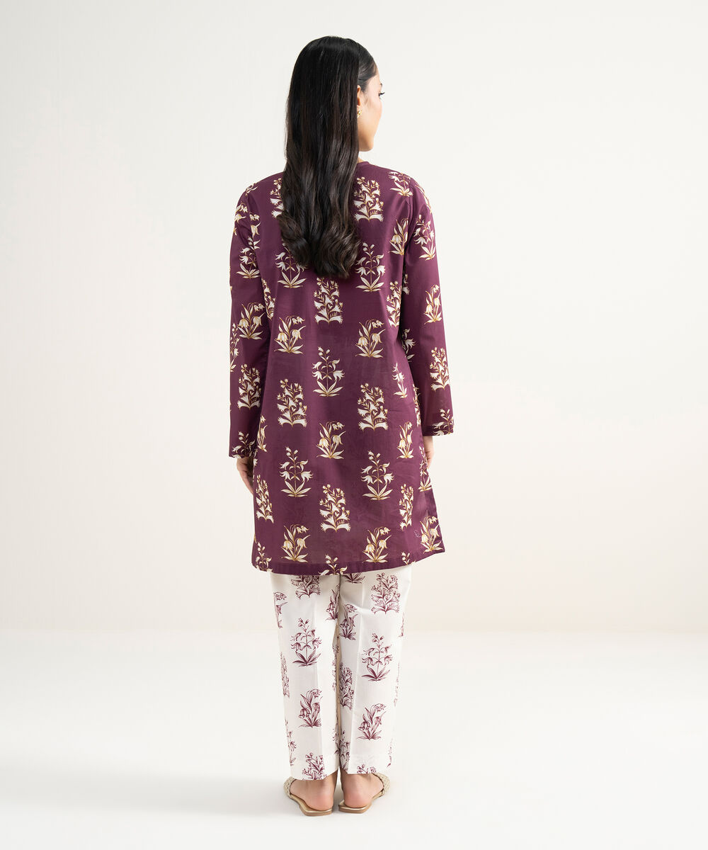 Women's RTW Lawn Printed Purple Straight Shirt