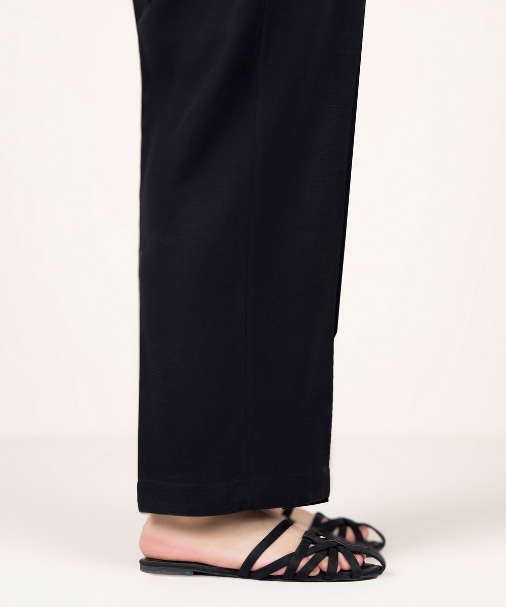 Women's RTW Arabic Khaddar Solid Black Straight Pants