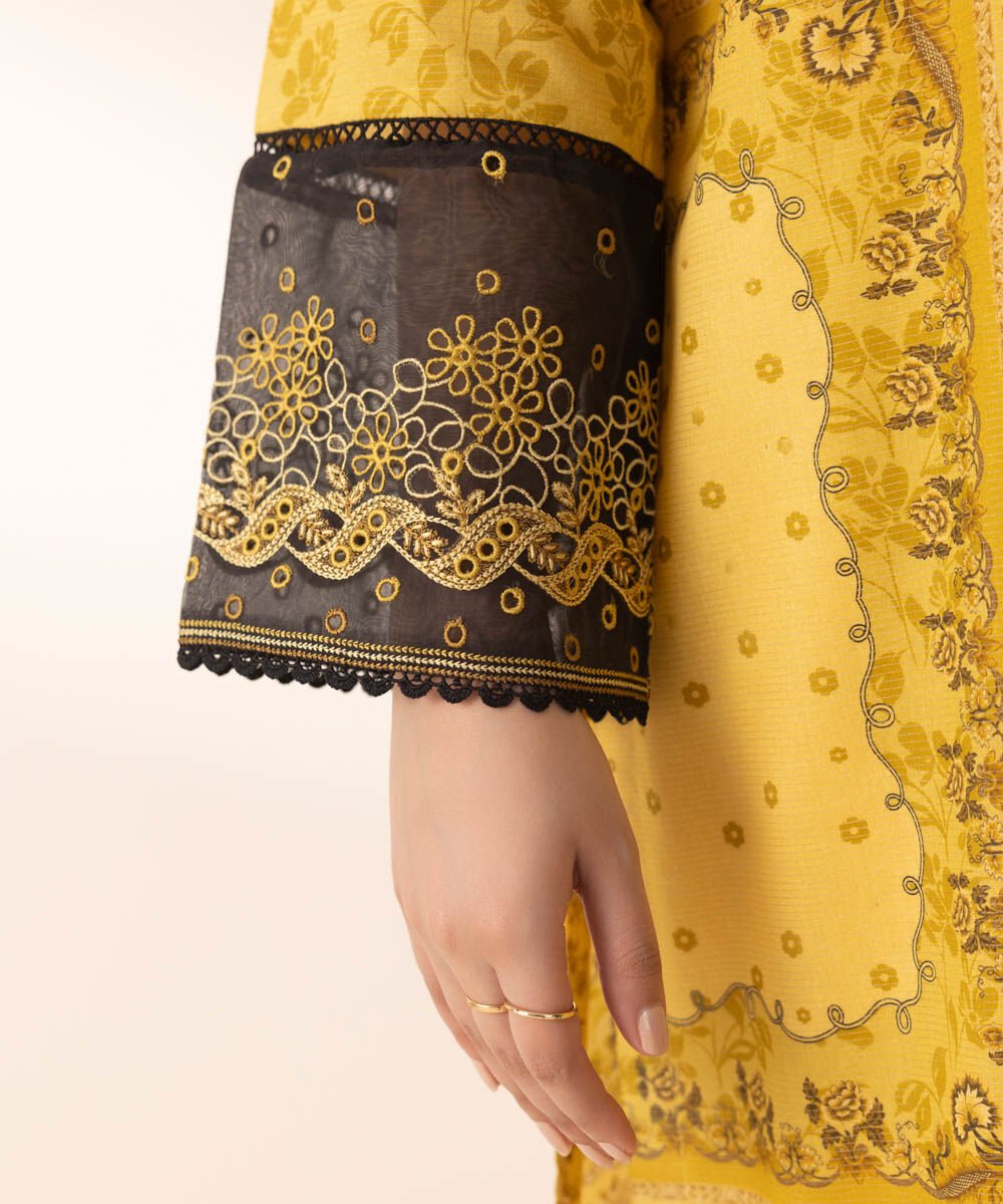 Woman - Yellow Embroidered Zari Lawn Shirt