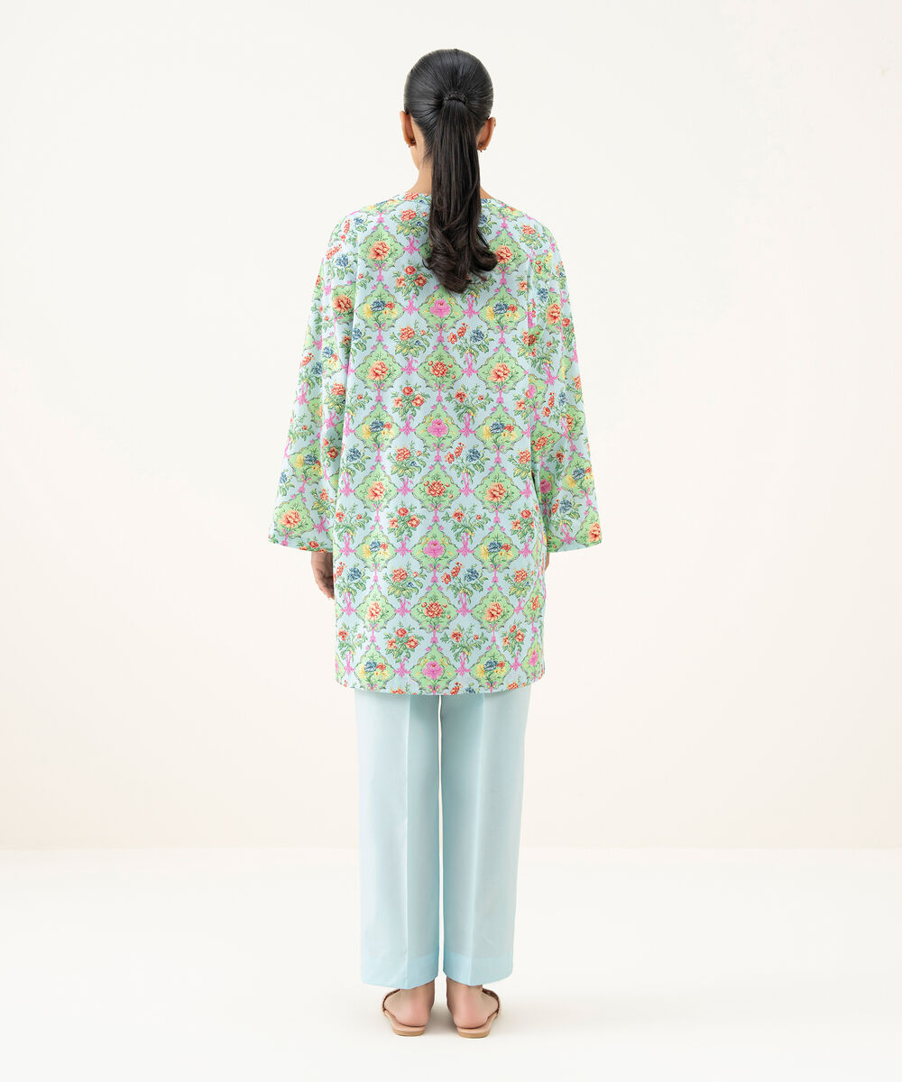 Women's RTW Cambric Printed Blue Straight Shirt