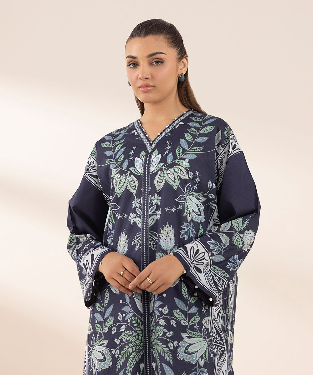 Women's RTW Lawn Blue Printed A-Line Shirt