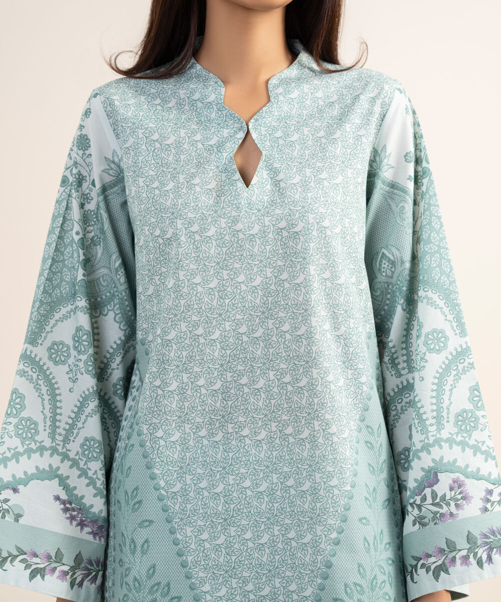 Women's Unstitched Lawn Printed Blue 3 Piece Suit