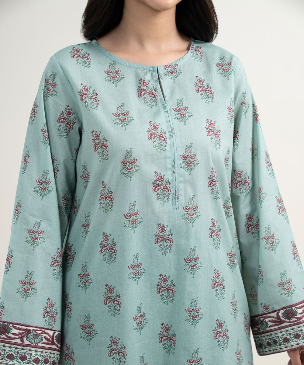 Women's RTW Lawn Printed Sage Green Straight Shirt